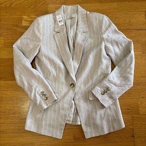 NEW LOFT Linen Cotton Metallic Thread Office Preppy Coastal Button Blazer 4